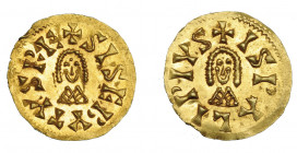 REINO VISIGODO. SISEBUTO. Tremissis. Ispali. AU 1,47 g. 19,4 mm. CNV-219. Golpecito en canto. EBC.