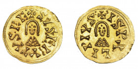 REINO VISIGODO. SISEBUTO. Tremissis. Ispali. AU 1,46 g. 19,8 mm. CNV-219.26. Leve vano en gráfila. EBC+.