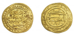 ACUÑACIONES HISPANO-ÁRABES. ALMORÁVIDES. Yusuf ibn Tasfin (480-500 H.). Dinar. Valencia (499 H.). AU 4,12 g. 26 mm. V-1528. MBC+. Rara.