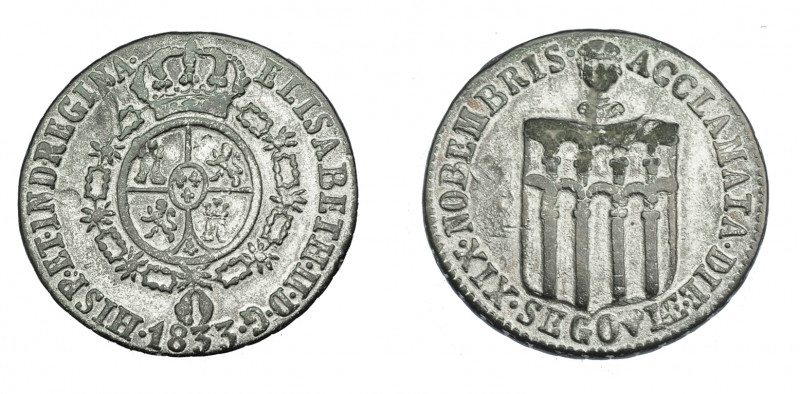 ISABEL II. Medalla. Proclamación. 1833. Segovia. 5 arcos. H-31 vte. metal. 24,5 ...