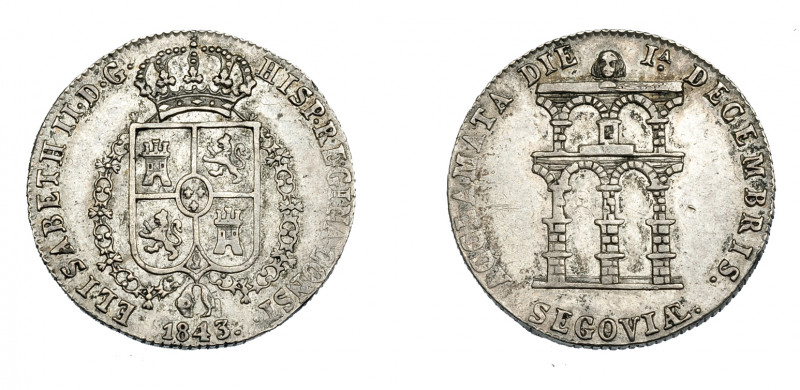 ISABEL II. Medalla. Mayoría de edad. 1843. Segovia. H-15. AR 5,02 g. Golpecito e...