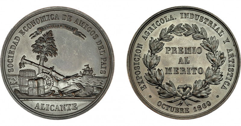 ISABEL II. Medalla. 1860. Exposición agrícola, industrial y artística Alicante. ...