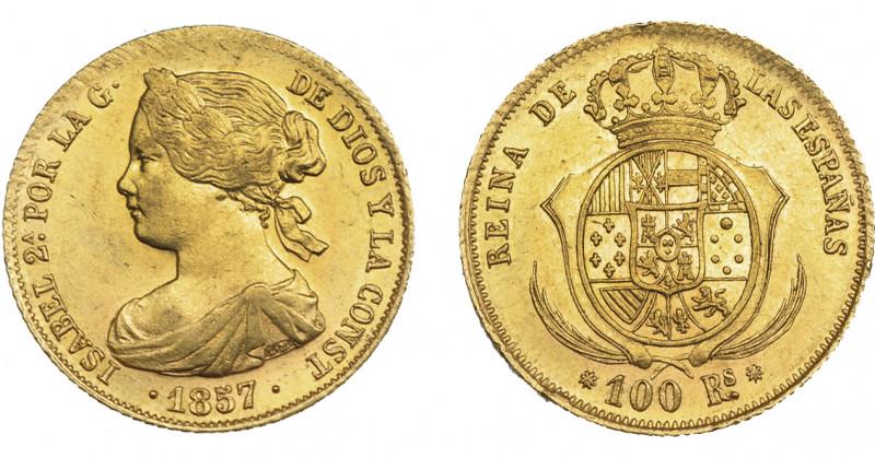 ISABEL II. 100 reales. 1857. Barcelona. VI-633.R.B.O. EBC.