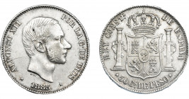 ALFONSO XII. 50 centavos de peso. 1885. Manila. VII-80. MBC+.