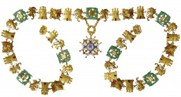 ALFONSO XIII. Collar de la Real Orden de Carlos III. Época de Alfonso XIII. Fabricado por Antón Reitterer en Viena 6-4. AR dorada (925) con esmaltes. ...