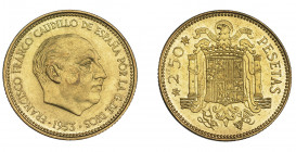 FRANCISCO FRANCO. 2,5 pesetas. 1953* 19-69. Madrid. VII-345. Rozadura en anv. en la mejilla. EBC+.