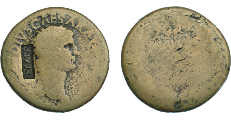 COLECCIÓN DE RESELLOS. CLAUDIO I. Sestercio con contramarca NCAPR dentro de rect...