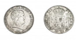 COLECCIÓN DE RESELLOS. FERNANDO VII. 20 reales. 1822. Madrid, SR. VI-1076. Resello chino en rev. MBC-/MBC.