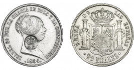COLECCIÓN DE RESELLOS. AZORES. 1200 reis resello G. P. coronadas sobre 20 reales 1854 Sevilla. KM-no. Gomes-31.25. MBC+.