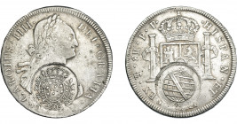 COLECCIÓN DE RESELLOS. BRASIL. 960 reis resello bifacial sobre 8 reales 1799 Potosí PP. KM-251. Gomes-115.02. La moneda MBC-, los resellos MBC+.