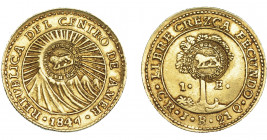 COLECCIÓN DE RESELLOS. COSTA RICA. Escudo. 1847 CR JB con resello bifacial de la República de Centro América. KM-84. MBC+/MBC.