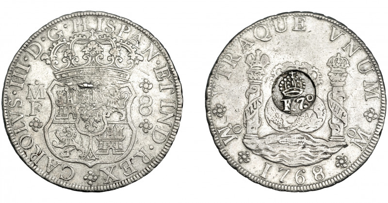 COLECCIÓN DE RESELLOS. FILIPINAS. 8 reales. Resello F 7º coronado sobre 8 reales...