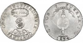 COLECCIÓN DE RESELLOS. FILIPINAS. 8 reales. Resello Y. II coronado sobre 1 peso 1834 Santiago IJ. Resello en anv. KM-108. MBC+.