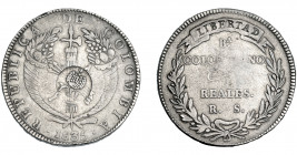 COLECCIÓN DE RESELLOS. FILIPINAS. 8 reales. Resello Y. II coronado sobre 8 reales 1835 Bogotá R.S. KM-109. MBC-.