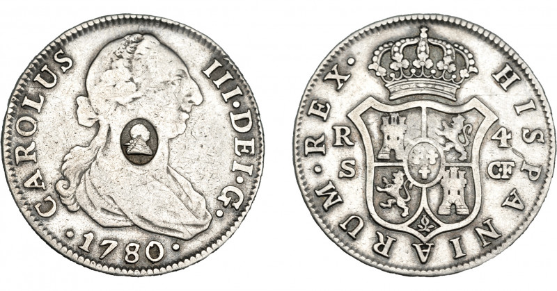 COLECCIÓN DE RESELLOS. GRAN BRETAÑA. 1/2 dólar. Resello busto de Jorge III dentr...
