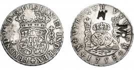 COLECCIÓN DE RESELLOS. MOZAMBIQUE.8 reales. Resellos MR enlazadas y M sobre 8 reales 1758 México (MM). KM-no. Gomes-no. MBC.