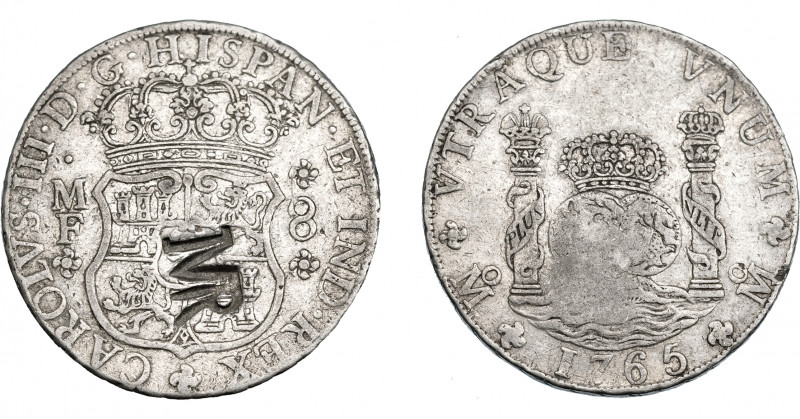 COLECCIÓN DE RESELLOS. MOZAMBIQUE. 8 reales. Resello MR enlazadas sobre 8 reales...