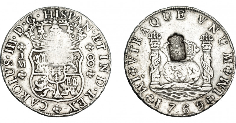 COLECCIÓN DE RESELLOS. PORTUGAL. 870 reis. Resello escudo de Portugal sobre 8 re...