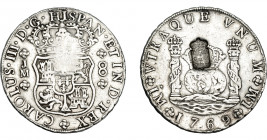 COLECCIÓN DE RESELLOS. PORTUGAL. 870 reis. Resello escudo de Portugal sobre 8 reales 1769 Lima JM. KM-no. Gomes-no. MBC.
