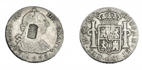 COLECCIÓN DE RESELLOS. PORTUGAL. 870 reis. Resello escudo de Portugal sobre 8 reales 1778. Lima MJ. KM no publica. Gomes no publica. La moneda BC+/MBC...