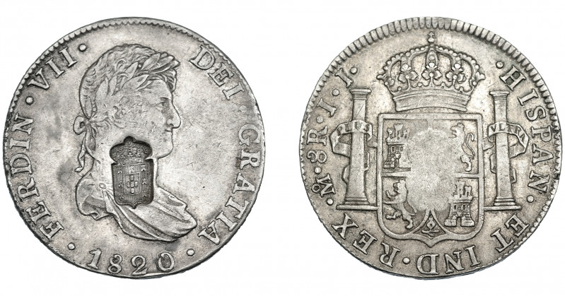 COLECCIÓN DE RESELLOS. PORTUGAL. 870 reis. Resello escudo de Portugal sobre 8 re...