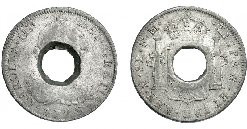COLECCIÓN DE RESELLOS. TRINIDAD Y TOBAGO. 9 chelines. Agujero octogonal en el ce...