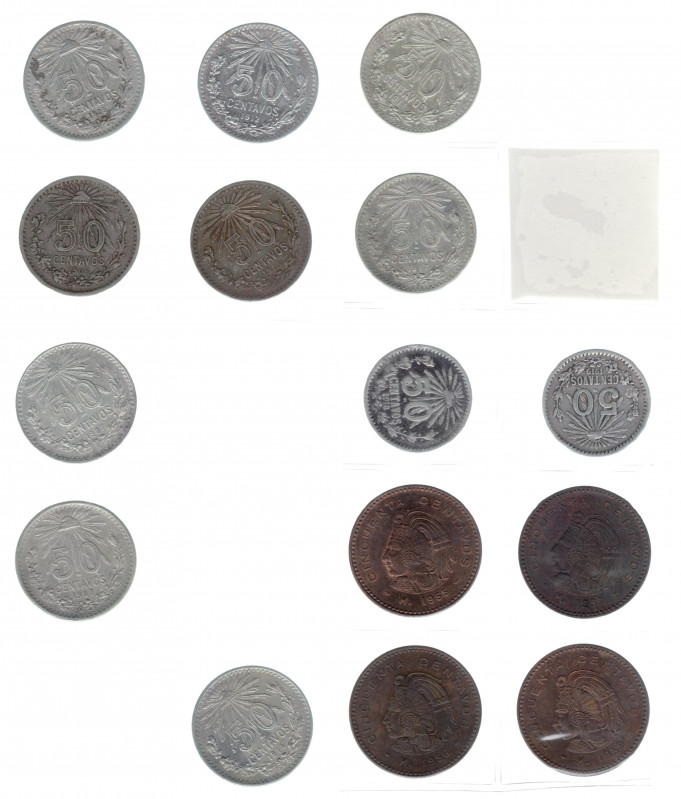 MONEDAS EXTRANJERAS. MÉXICO. Colección de 50 centavos: 1905-1917 (9 piezas KM-44...