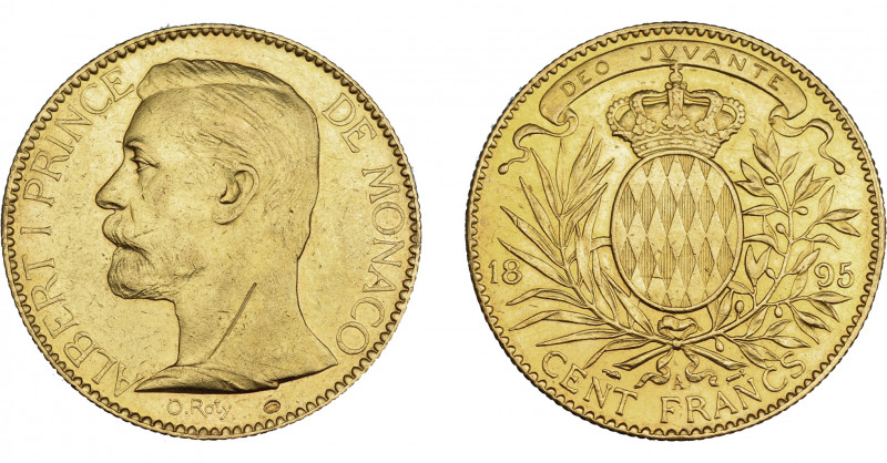 MONEDAS EXTRANJERAS. MÓNACO. 100 francos. 1895-A. KM-105. Raya en anv. EBC-.