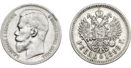 MONEDAS EXTRANJERAS. RUSIA. Nicolás II. 1 rublo. 1898 AG (gamma). KM-59.3. Golpecito en canto. MBC.
