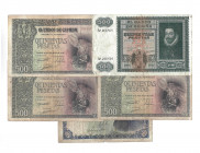 BILLETES ESPAÑOLES. Lote de 5 billetes de 500 pts.: 10-1940 (3), 1-1940 y 2-1940. De BC+ a BC-.