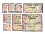 BILLETES ESPAÑOLES. Lote de 10 billetes de 50 pts. 5-1938. Serie A con apresto. De SC (5) a EBC-.