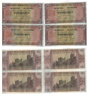 BILLETES ESPAÑOLES. Lote de 4 billetes de 50 pts. 5-1938 serie A, correlativos con apresto. ED-D32. SC.