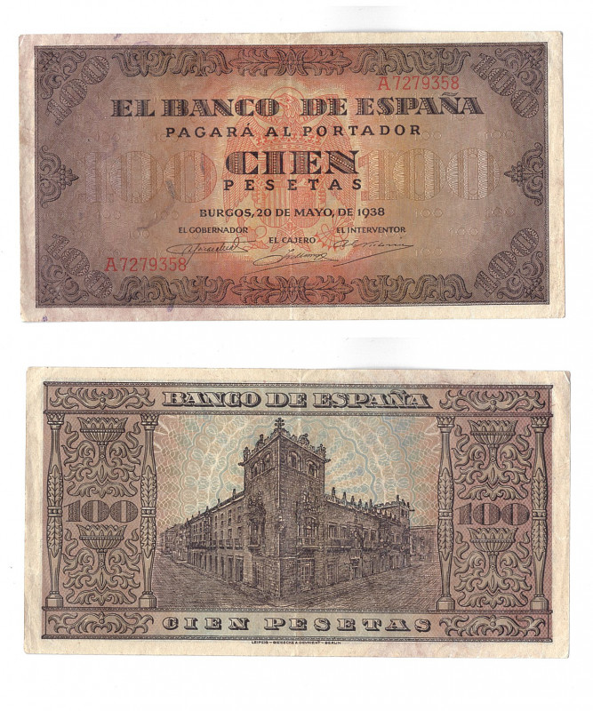 BILLETES ESPAÑOLES. 100 pts. 5-1938. Serie A. ED-D33. MBC+.