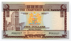 Hong Kong "The Chartered Bank" 5 Dollars 1975 
P# 73b; # P062027; UNC