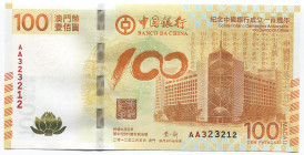 Macao 100 Patacas 2012 Commemorative
P# 114; № AA 323212; UNC; Folder; "Lotus"