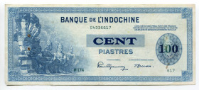 French Indochina 100 Piastres 1945 (ND)
P# 78a; 2 Pinholes; XF