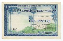French Indochina 1 Piastre 1954 (ND)
P# 94; Cambodia issue; XF+/AUNC-