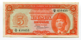Indonesia 5 Rupiah 1950 
P# 36; XF+, Crispy