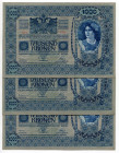 Czechoslovakia 3 x 1000 Korun 1919 (1902) With Consecutive Numbers
P# 5; Overprint on Austrina 1000 Kroner