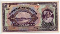 Czechoslovakia 5000 Korun 1920 
P# 19s; # 767927; AUNC