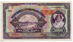 Czechoslovakia 5000 Korun 1920 With overprint
P# 19s; # 221613; AUNC