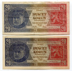Czechoslovakia 2 x 20 Korun 1926 
P# 21
