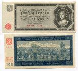 Bohemia & Moravia 50 - 100 Korun 1940 
P# 5a; 7a; XF