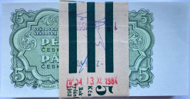 Czechoslovakia Original Bundle with 100 Banknotes 5 Korun 1953 Consecutive Numbers
P# 80b; Bundle with Original Bank Tape; With Consecutive Banknotes