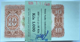Czechoslovakia Original Bundle with 100 Banknotes 10 Korun 1953 Consecutive Numbers
P# 83b; Bundle with Original Bank Tape; With Consecutive Banknote...