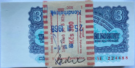Czechoslovakia Original Bundle with 100 Banknotes 3 Korun 1961 Consecutive Numbers
P# 81b; Bundle with Original Bank Tape; With Consecutive Banknotes