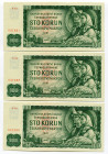 Czechoslovakia 3 x 100 Korun 1990 - 1992 With Consecutive Numbers
P# 91c; UNC