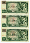 Czech Republic 3 x 100 Korun 1990 - 1992 (ND) With consecutive numbers
P# 1c; UNC
