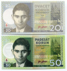 Czech Republic Lot of 2 Banknotes 2019 Specimen "FRANZ KAFKA"
50 Korun & 20 Korun 2019; Famous Czech (Prague) writer Franz Kafka (1883-1924); View of...