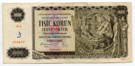 Slovakia 1000 Korun 1940 
P# 13a; VF-